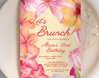 Brunch Invitation Template, Tropical Birthday Floral Invite for Women