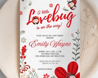 Baby Shower Invitation, A Little Love Bug Is on Her Way, It's a Girl Party Invite