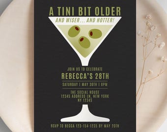 Martini Birthday Invitation Template, A Tini Bit Older Wiser and Hotter Party Invite