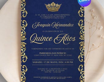Boys Quinceañero Invitation, Fifteenth Birthday Invite for Guys, Quince Años para Hombre Spanish