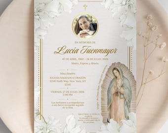 Funeral Invitation in Spanish, Virgen de Guadalupe Invitación a Misa Funebre, Religious Memorial Invite