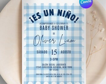 Spanish Boy Baby Shower Invitation, Es Un Niño Editable Template
