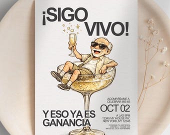 Spanish Funny Birthday Invitation For Him, Getting Old (DIY Canva Template)