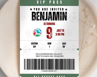 Soccer Birthday Invitation, VIP Pass Theme Fun Party Invite