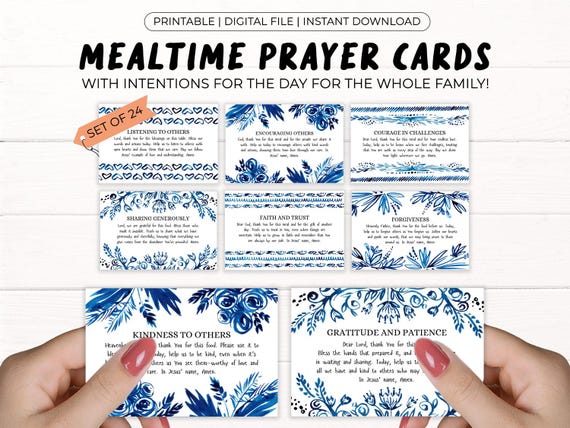 Christian Prayer Cards for Mealtimes, Watercolor Family Activities (PDF Download)