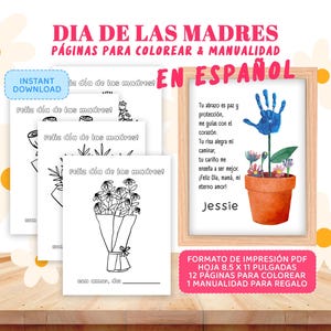 Atividades Dia de las Madres en Español para Niños, Páginas para colorir e fazer Manualidades con Huellas de Manos - Dia das Mães Espanholas