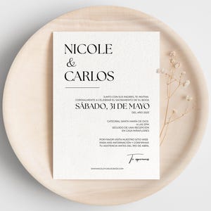 Convite de casamento em espanhol, convite de casamento espanhol, modelo digital chique minimalista, Nuestra Boda Invitaciones Para Imprimir