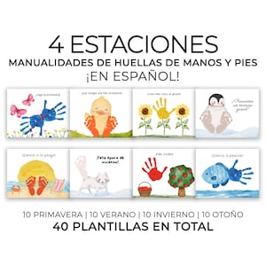Manualidades para Niños en Español, Huellas de Manos, 4 Estaciones del Año Actividades Imprimibles, Year-Round Handprint Art in Spanish