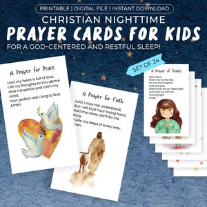 Tarjetas de oración para niños, tarjetas imprimibles para la hora de dormir, oraciones cristianas nocturnas, reflexiones nocturnas para niños, enseñar a los niños a orar