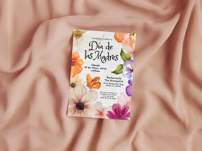 May include: Invitation to a Mother's Day celebration at The Briarpatch restaurant on Saturday, May 10th, 2025 at 11:00 AM. The invitation features a watercolor design with flowers and a butterfly.