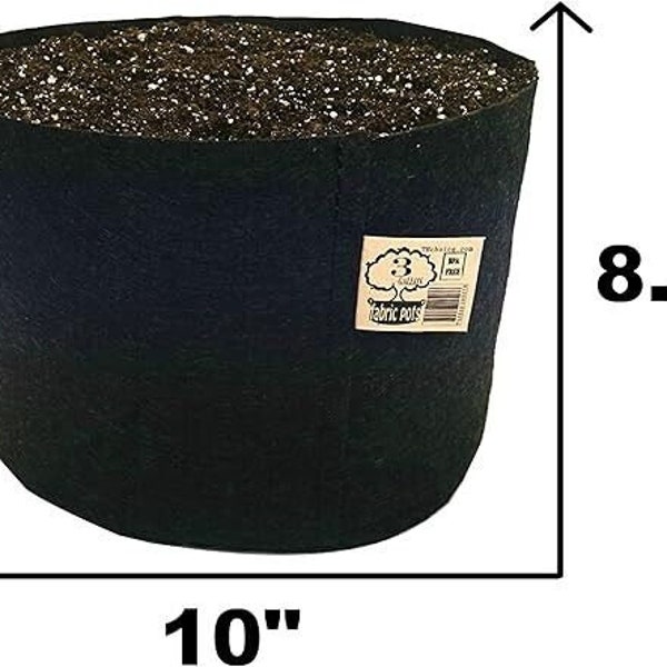 10 Pack Fabric Grow Pots Round Aeration Plant Pot Grow Bag 3 Gallon Black Garden