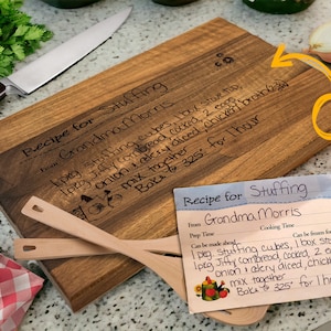 Tabla de cortar con recetas escritas a mano para Navidad, letra de la abuela, regalo para mamá, receta grabada, regalo personalizado para la abuela