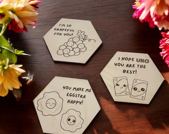 Personalized Mother’s Day Wooden Coaster Set – 6 Funny & Cute Designs with Gift Box, Coaster Holder
