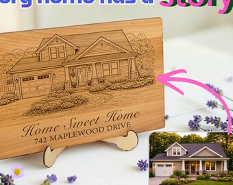Engraved House Portrait Cutting Board, Personalized Wood Gift, Realtor Closing, Housewarming Idea