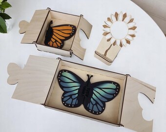 Double-Sided UV Printed Wooden Butterfly | Nature-Inspired Butterfly Decor with Free Stand & Gift Box | Unique Handmade Gift