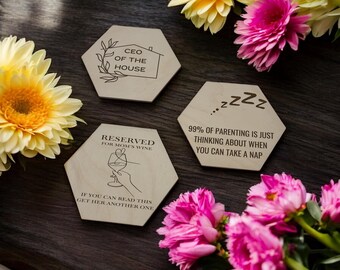 Personalized Mother’s Day Wooden Coaster Set – Unique Gift for Mom – with Gift Box & Coaster Holder