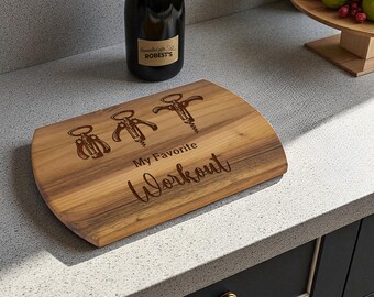 Funny Cutting Board – My Favorite Workout Wine Opener Design, Engraved Cheese Board, Wine Lover Gift, Kitchen Decor, Housewarming Gift