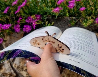Personalized Moth Page Holder & Custom Wooden Bookmark Set