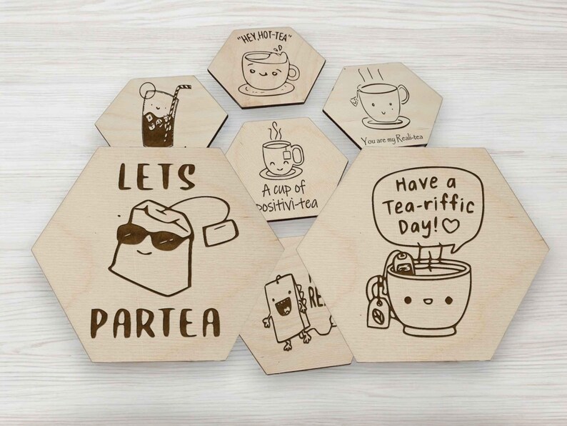 Cute Funny Tea Wood Coaster Set