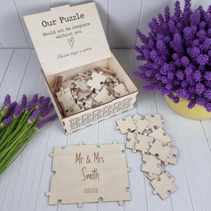 Personalisiertes Hochzeitsgästebuch mit Holzpuzzle - Alternatives Gästebuch mit Holzsäge - Einzigartiges Andenken für Rustikale Hochzeiten & Jubiläen