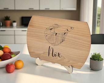 Custom Wooden Cutting Board – Unique Animal Line Art, Personalized with Pet's Name – Choose from 20 Designs, Ideal for Home & Gift