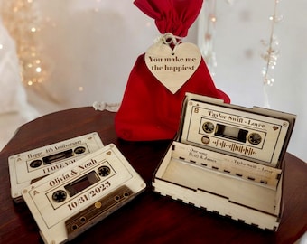 Personalized Wooden Mixtape Cassette, Custom Playlist, Gift for Anniversaries, Birthdays, and Valentine’s Day