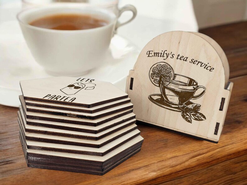 Cute Funny Tea Wood Coaster Set - Thumbnail 2