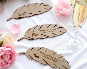Personalized Feather Place Cards for Wedding Table | Custom Guest Name Cards | Rustic Table Decor | Wedding Seating Name Tags