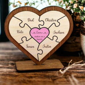 Personalized Mother&#39;s Day Wood Gift Heart Shape Puzzle Sign With Names Family Mother Grandma Mommy Nana Gift Grandparents Custom Mom Gifts