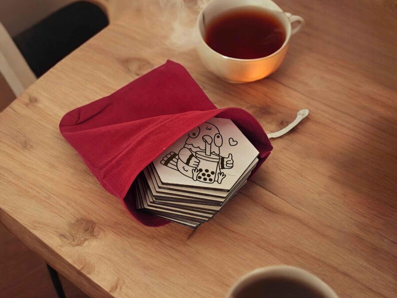 Cute Funny Tea Wood Coaster Set - Thumbnail 3