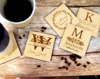 Personalized Wood Coasters Wedding Gift Custom Engraved Coaster Set Housewarming Closing Gift for Home Gifts for Couple Anniversary Gifts