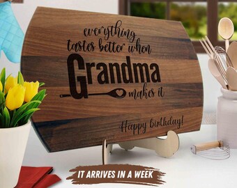 Everything Tastes Better When Grandma Makes It - Personalized Cutting Board for Grandma Gift Grandmother Nana Christmas Gift for Mother