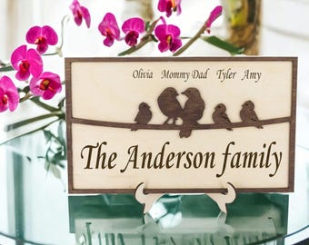Marco de pájaro personalizado con el nombre de un miembro de la familia. Regalo personalizado para la madre, la abuela, regalo de inauguración de la casa. Letrero familiar Our Nest con los nombres de los niños.