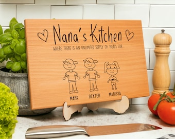 Personalized Grandma's Kitchen Wood Cutting Board, Mother's Day gift,  Family Portrait, Where There Is An Unlimited Supply Of Treats