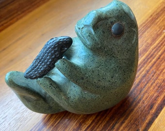 Signed Inuit Otter with Baby Otter Serpentine Carving