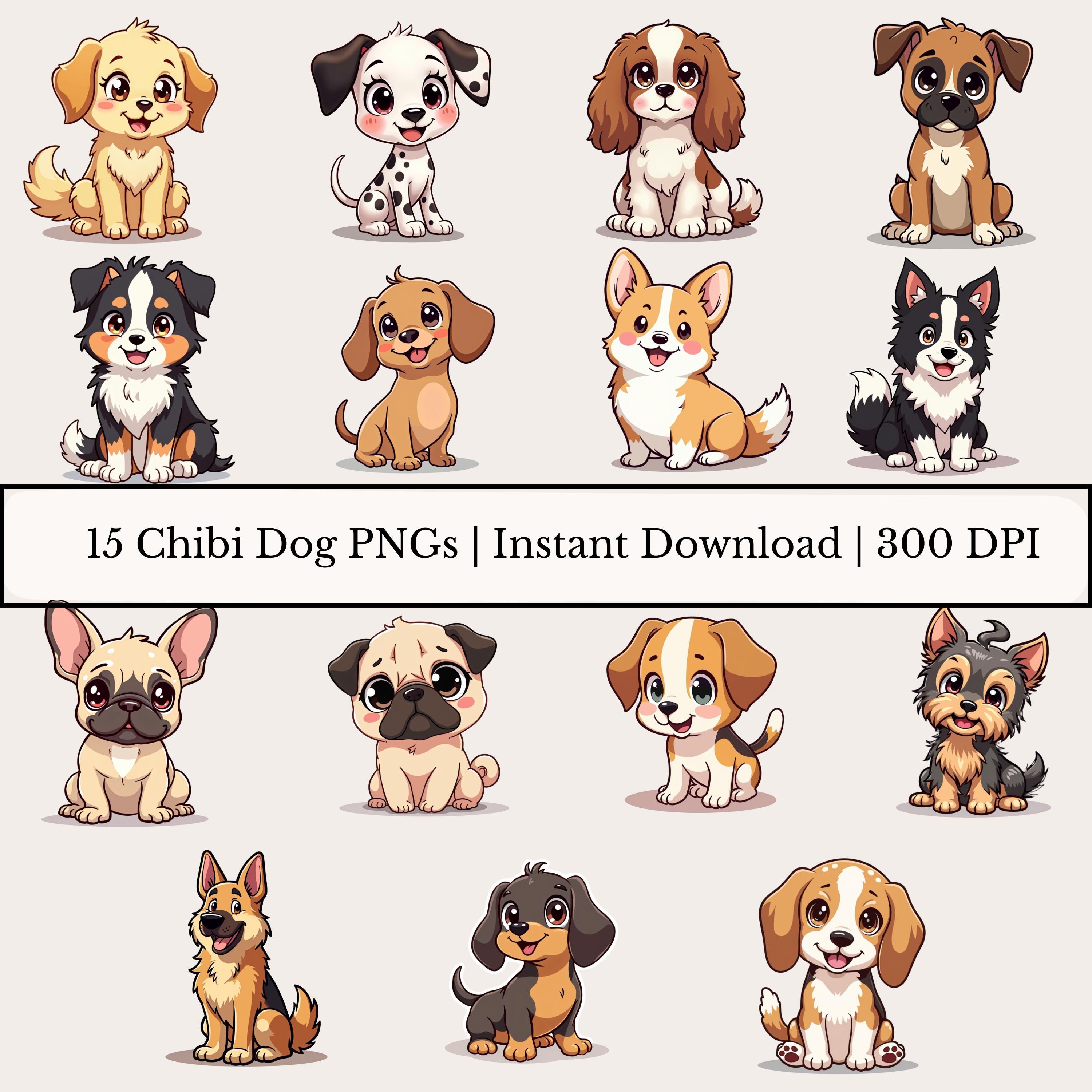 Chibi Dog Clipart Bundle | 15 Cute Dog Pngs | Kawaii Dog Art for ...