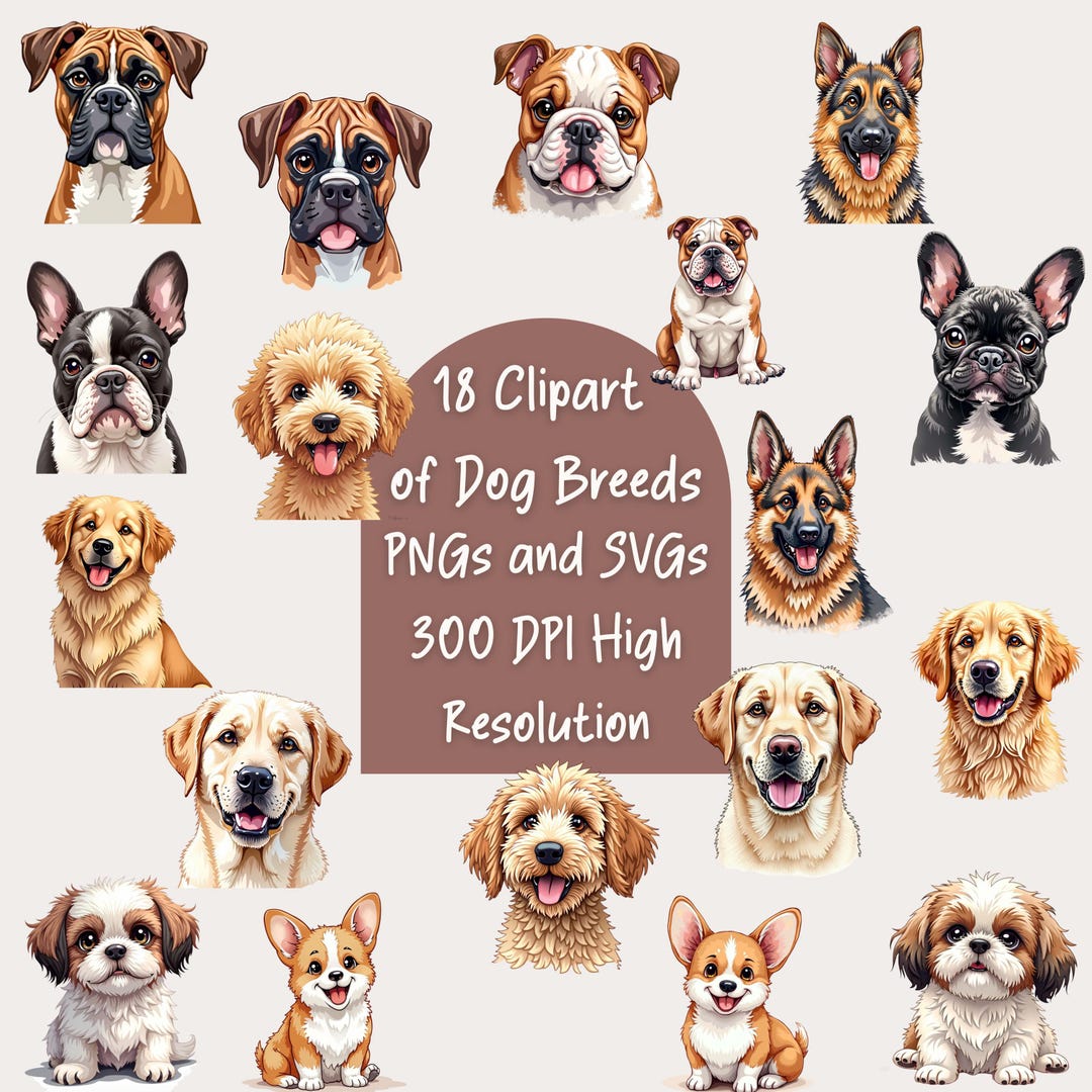 Watercolor Dog Breed PNG Clipart Bundle, Realistic Golden Retriever ...