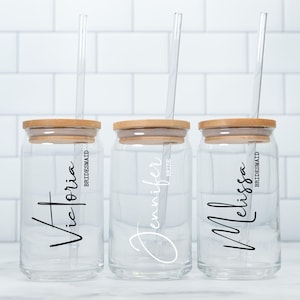 Bridesmaid Gift, Customized Glass Tumbler, Iced Coffee Tumbler, Maid Of Honor Gift, Bachelorette Party, 16oz Glass Cup, Bridesmaid Proposal