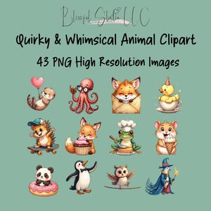 Quirky & Whimsical Animal Clipart PNG, Cute Funny Creatures, High-Resolution 300 DPI, Digital Download for Crafts and Sublimation
