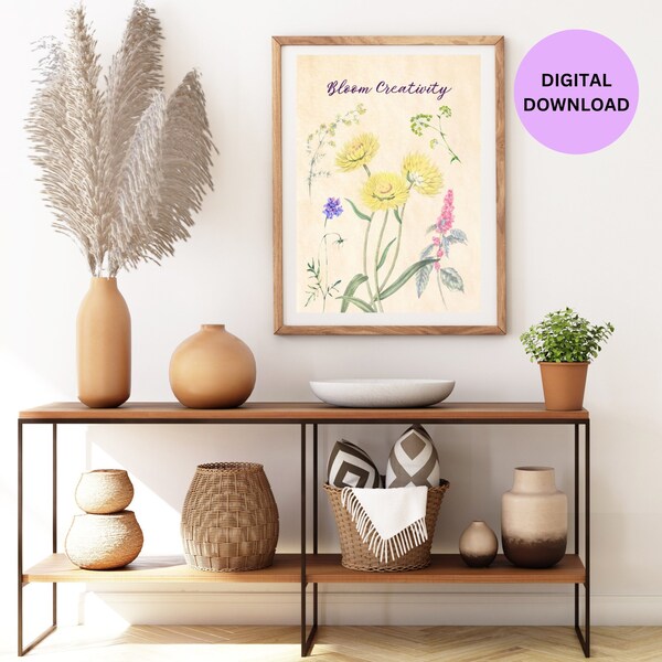 Beautiful floral wall art, inspiring phrase with vintage flowers, vintage inspired high quality JPEG files w/printing instructions