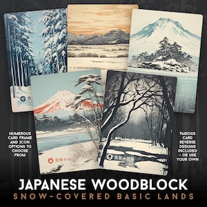 Terre base coperte di neve – Stile di stampa giapponese su blocchi di legno – Download digitale pronto per la stampa – per collezionisti e giocatori di MTG – Carte magiche proxy