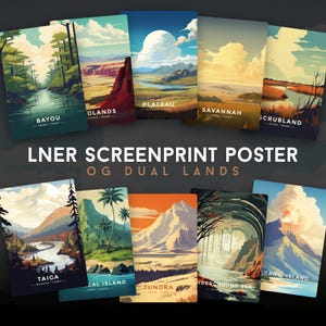 10 x Terre Doppie Originali – Stile Poster Retro LNER – per Collezionisti e Giocatori MTG – Carte Magiche Alterate/Proxy