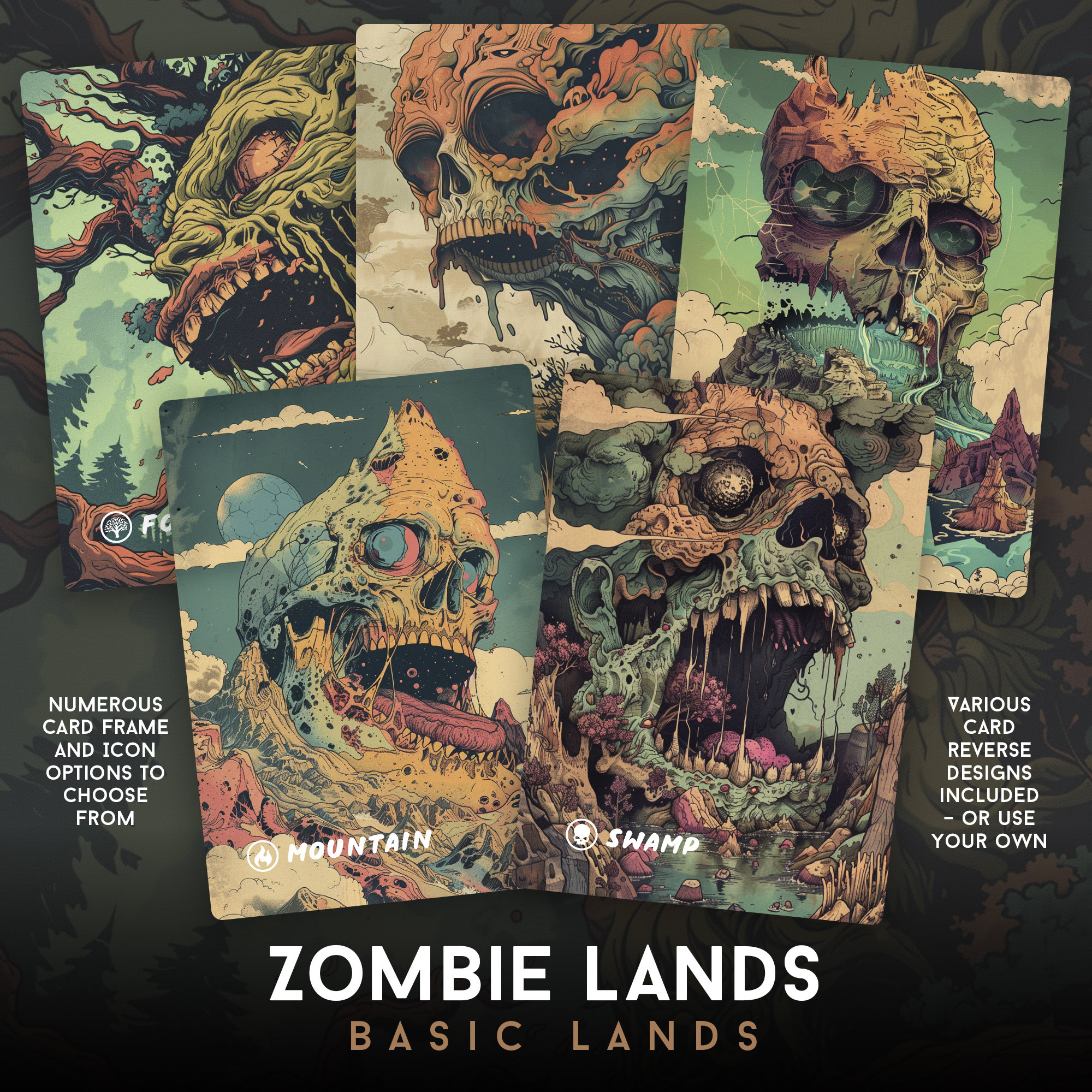 Zombie Basic Lands Art – MTG Proxy Cards, Print Ready (digital