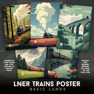 Basic Lands - LNER Zug Poster Stil – Druckfertige digitale Downloads – für Sammler und MTG Spieler – Altered / Proxy Magic Karten