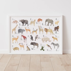Animal Alphabet Poster, Safari animals, PRINTABLE Nursery Wall Art, Educational ABC Poster, Kids Room Decor, Nursery Decor, Digital Download