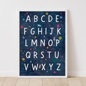Solar System ABC print, Educational poster, Nursery wall decor prints, Space art poster, birthday gift, Outer space Printable, planet