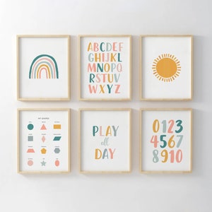 Rainbow Playroom Decor, Set of 6 Classroom Prints, Homeschool Printable ...