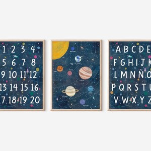Solar system prints in SPANISH, space themed nursery wall art, kids alphabet printable posters, homeschool decor, educational gift