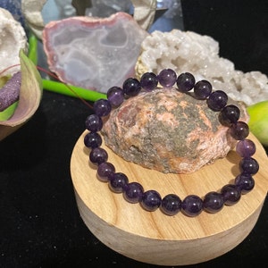 Amethyst High Grade Natural Crystal Round Beaded Bracelet - 8 mm