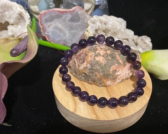 Pulsera de cuentas redondas de cristal natural de alta calidad con amatista - 8 mm